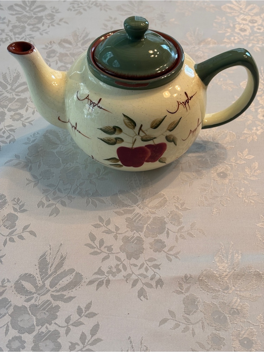 Home Interiors Ceramic Teapot with Red Apple Motif and Green Accents